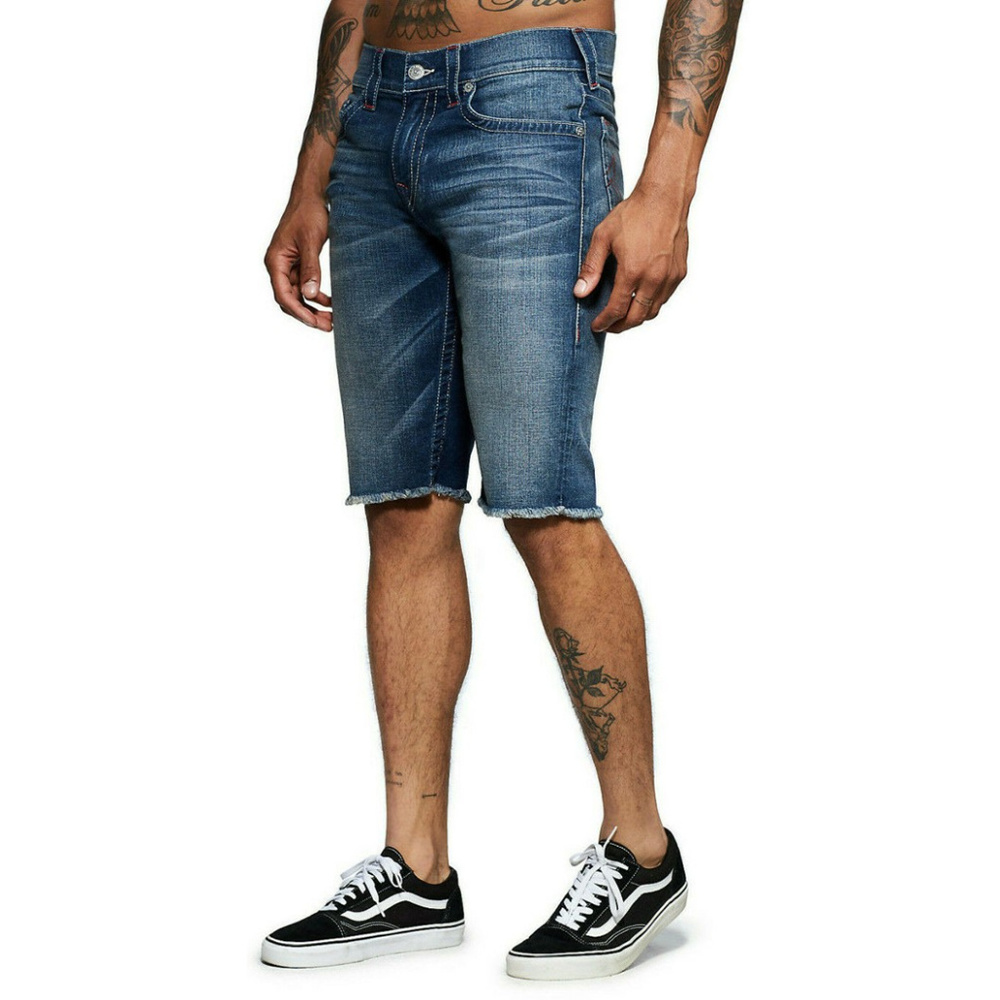 True Religion Men's Ricky Straight Stretch Denim Jean Shorts in Hang 02 - Picture 2 of 4